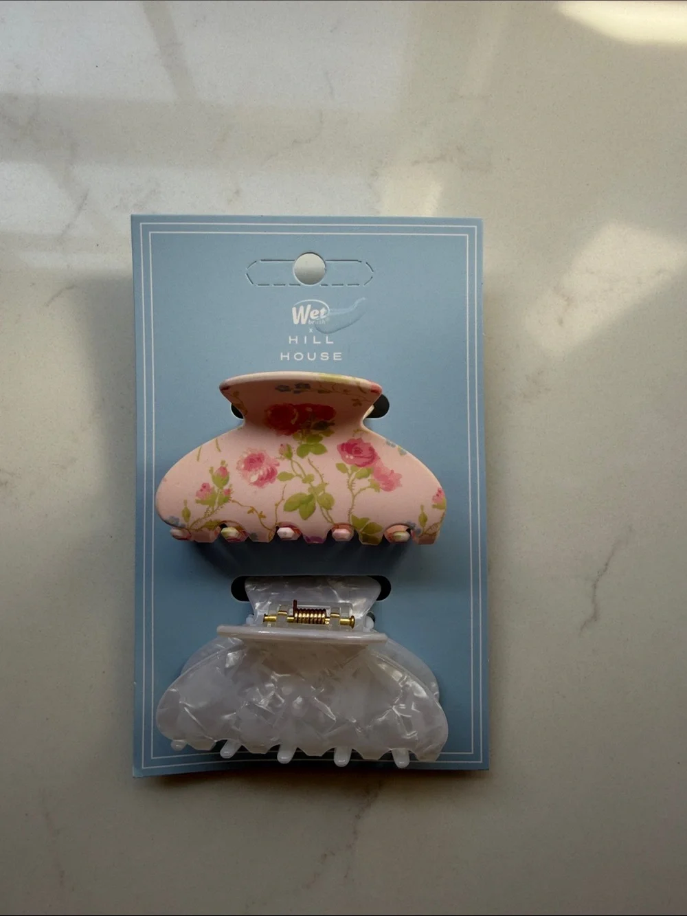 Hill House Pink Rose Print & Pearlescent White Hair Claw Set